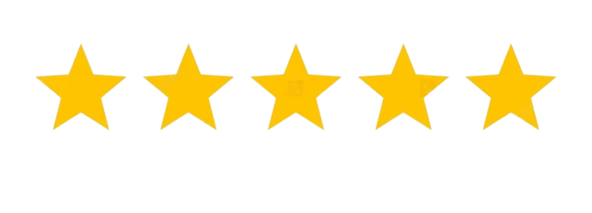 Five golden yellow coloured stars in a white background
